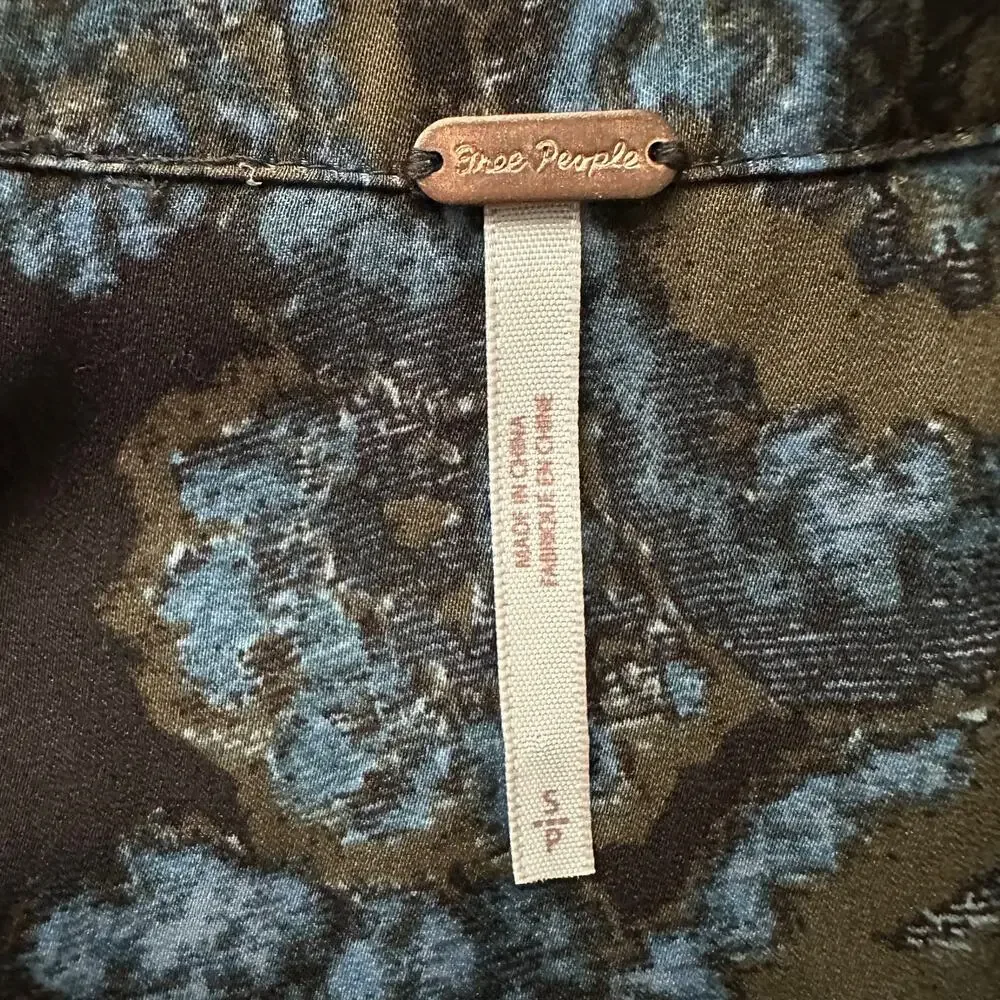 Free People Say‎ You Love Me Blue Paisley Blouse Sleeve Collared Mini Dress S - Picture 5 of 9